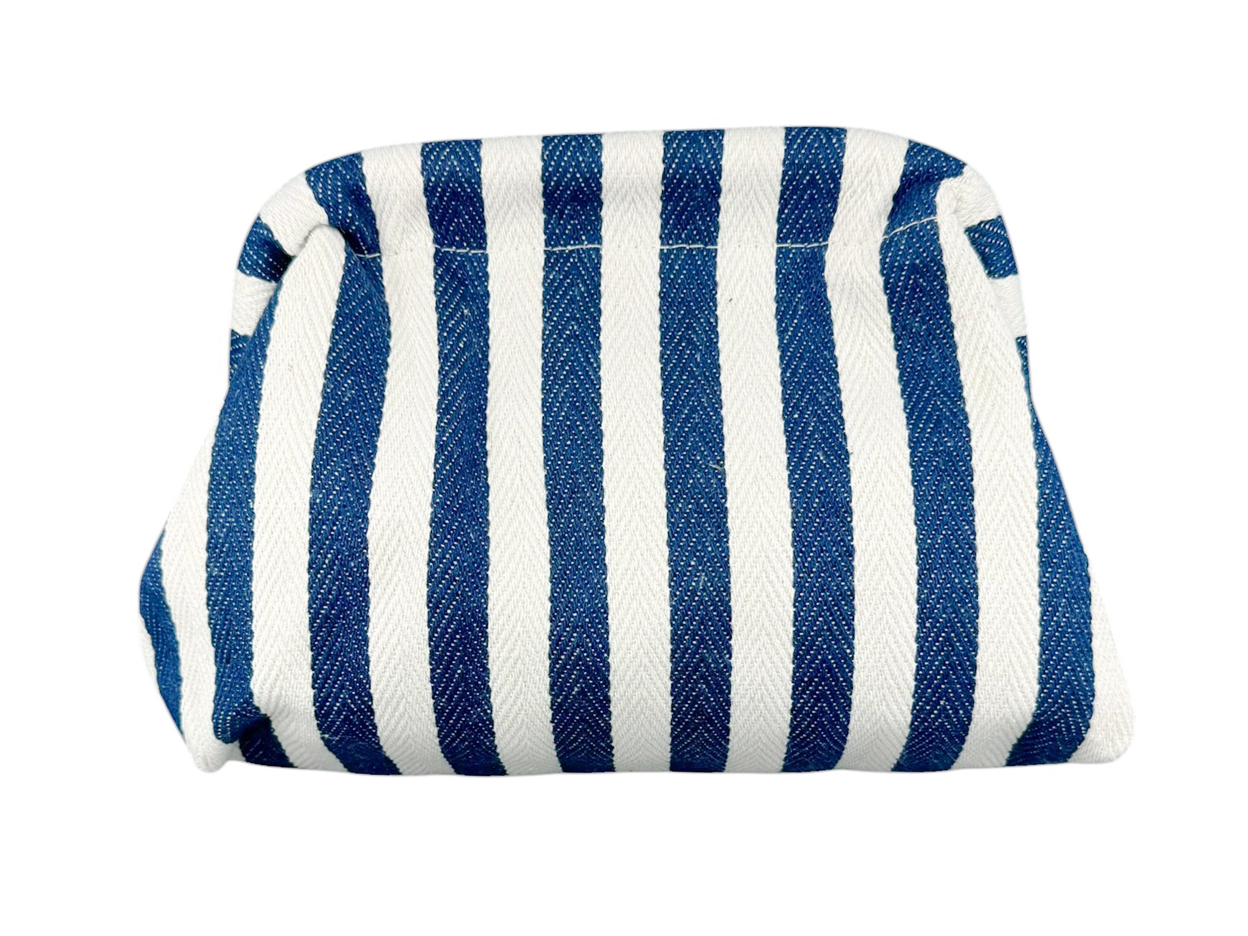 Blue and White Stripe Crochet Clutch Purse