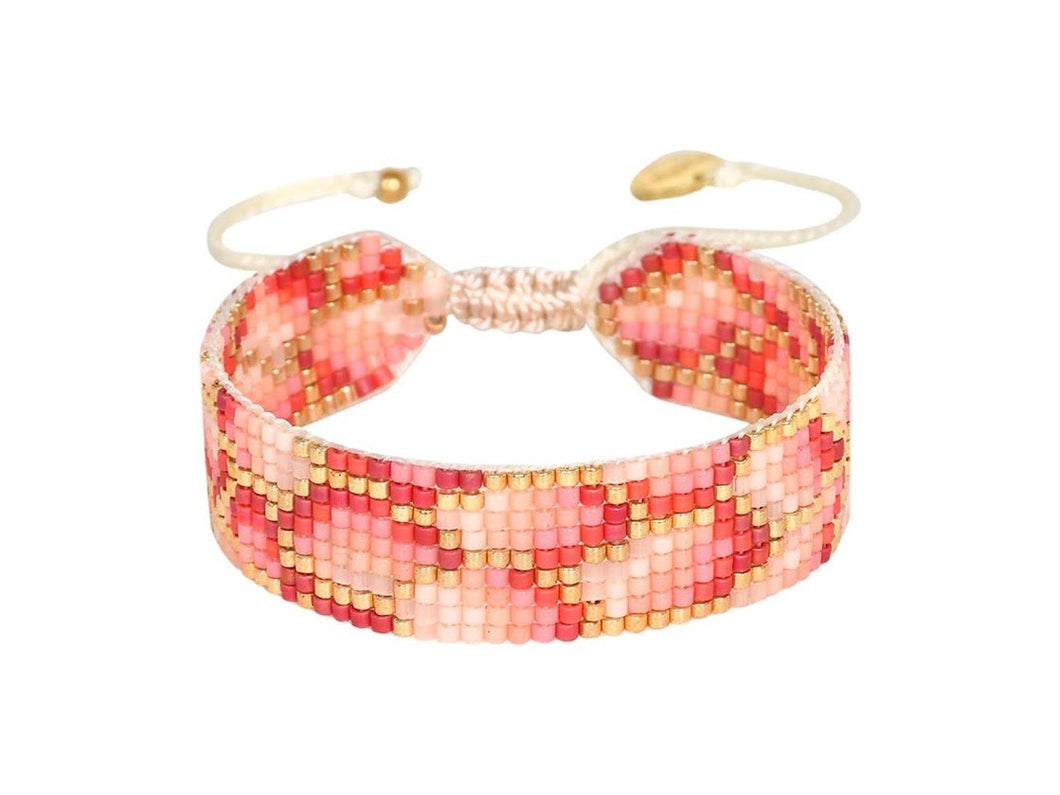 Slim Pink, Salmon, Coral, and Gold Bead Bracelet