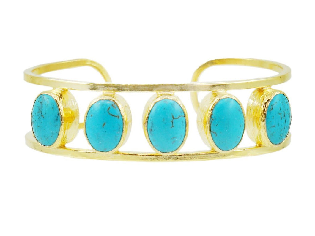 Gold Cuff with Bezel Set Turquoise Stones