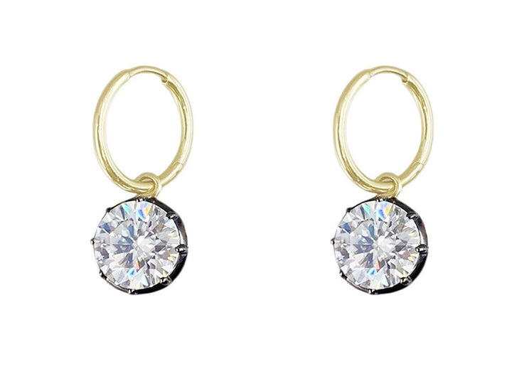 14k Oxidized Hoops with Moissanaite