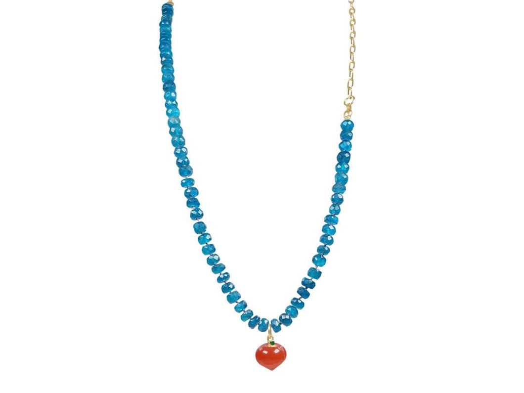 Neon Blue Apatite and Peach Charm Necklace