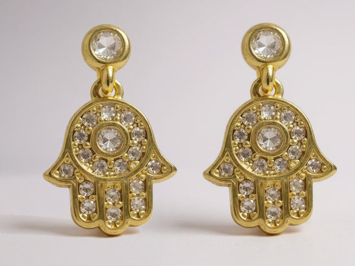 Gold CZ Hamsa Drop Earrings