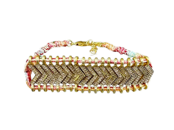Diamond Bar Adjustable Bracelet with Pink Silk Cord