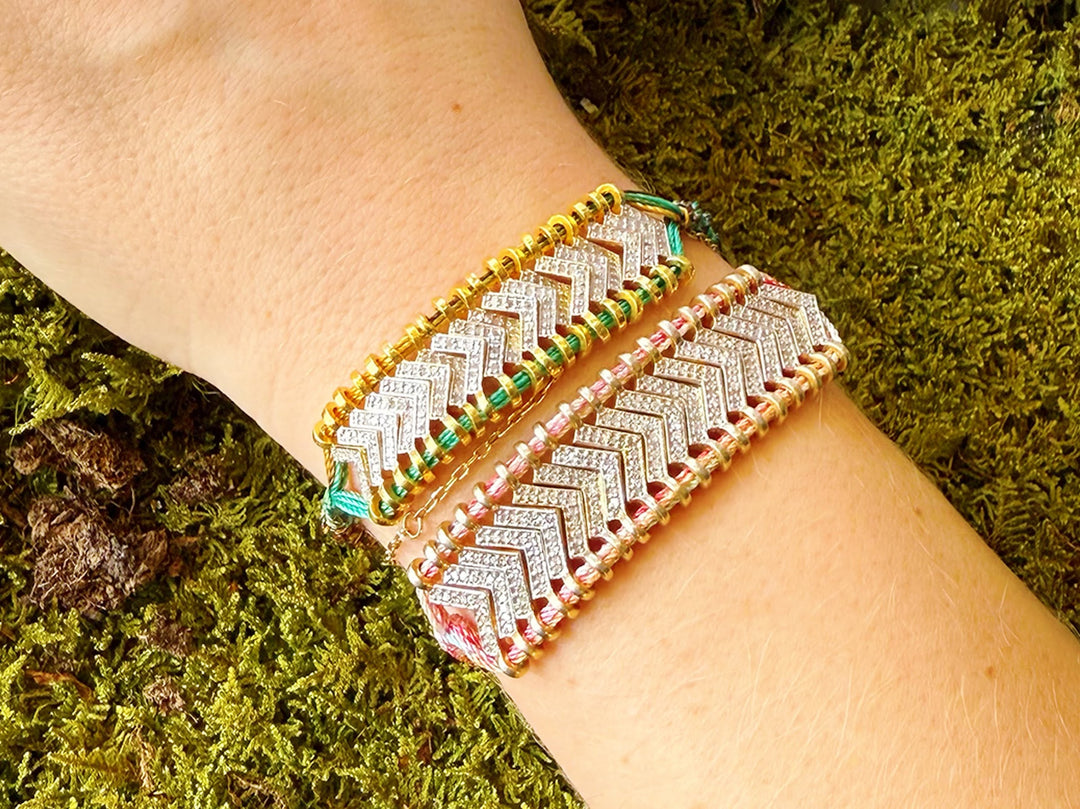 Diamond Bar Adjustable Bracelet with Pink Silk Cord