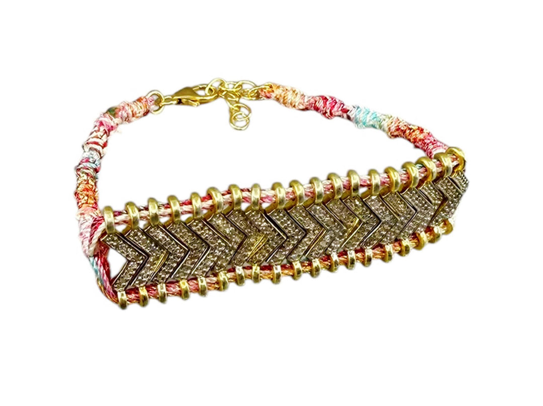 Diamond Bar Adjustable Bracelet with Pink Silk Cord