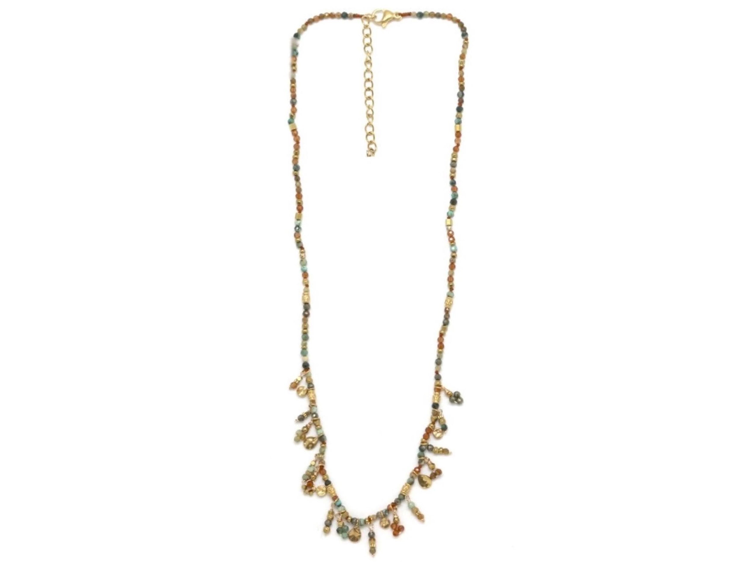Mini Droplets Beaded Necklace in Brown and Gold