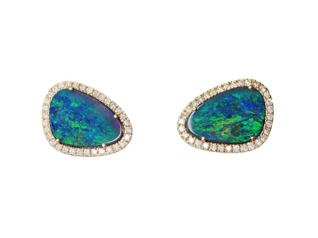 18k Opal with Diamonds Stud Earrings
