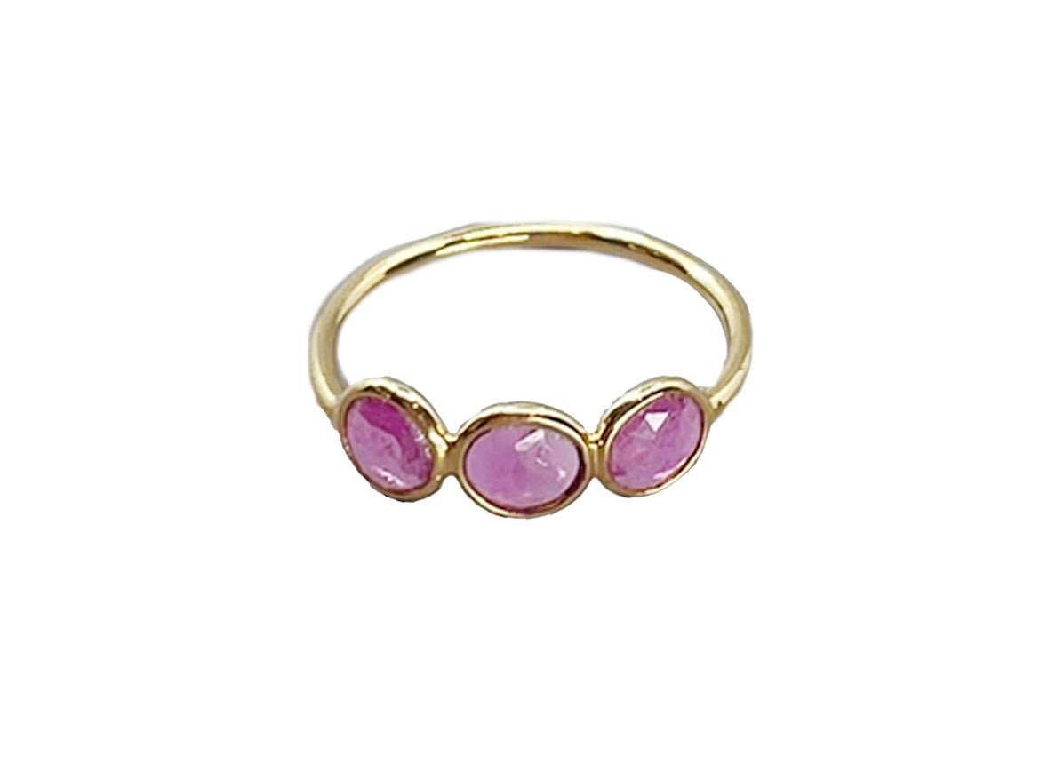 Round Pink Tourmaline 3-Stone Ring