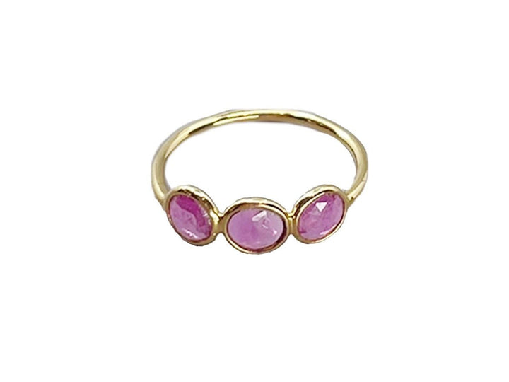 Round Pink Tourmaline 3-Stone Ring