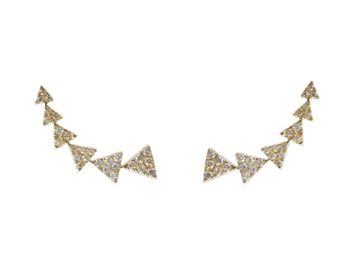 14k Pave Diamond Triangle Ear Climbers