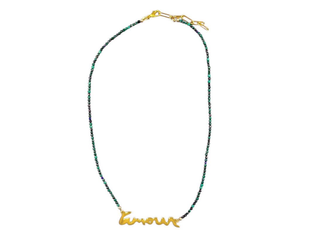 Malachite and Lapis Necklace with AMOUR Plate