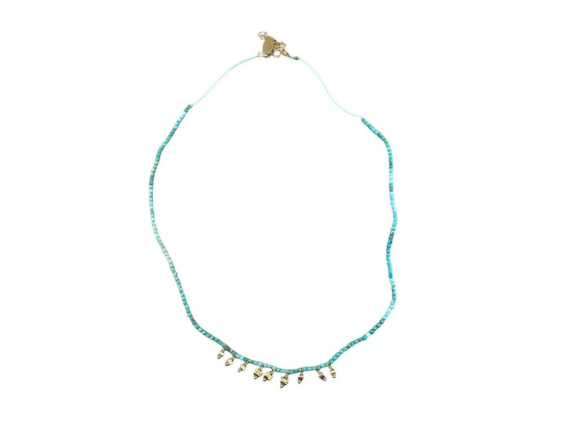 Turquoise Necklace with Tiny Gold Pendants