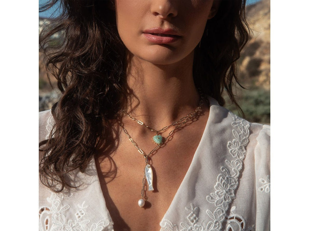 Lariat Chain with Pearl and MOP Fish Charm