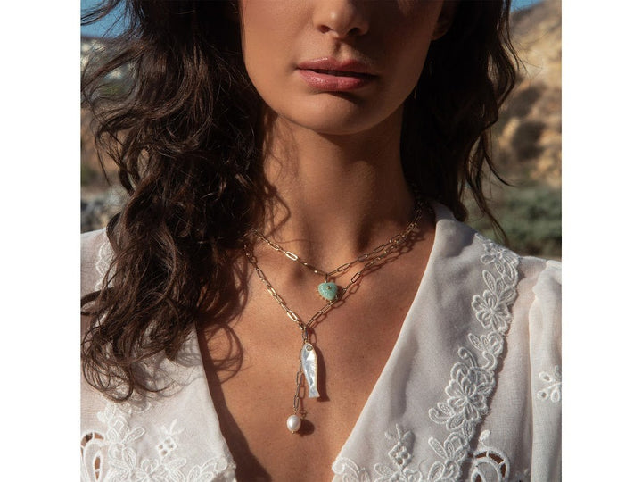 Lariat Chain with Pearl and MOP Fish Charm