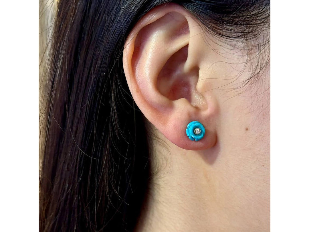 Turquoise and Diamond Stud Earrings