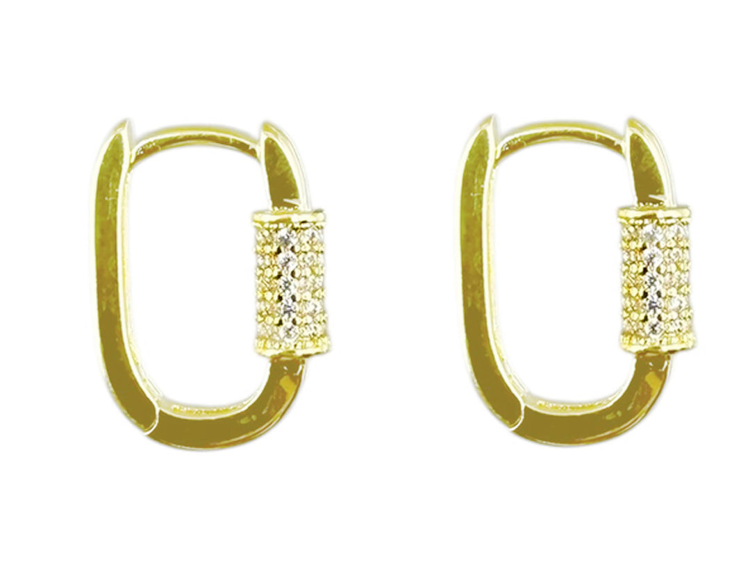 Gold Carabiner Hoop Earrings with CZs