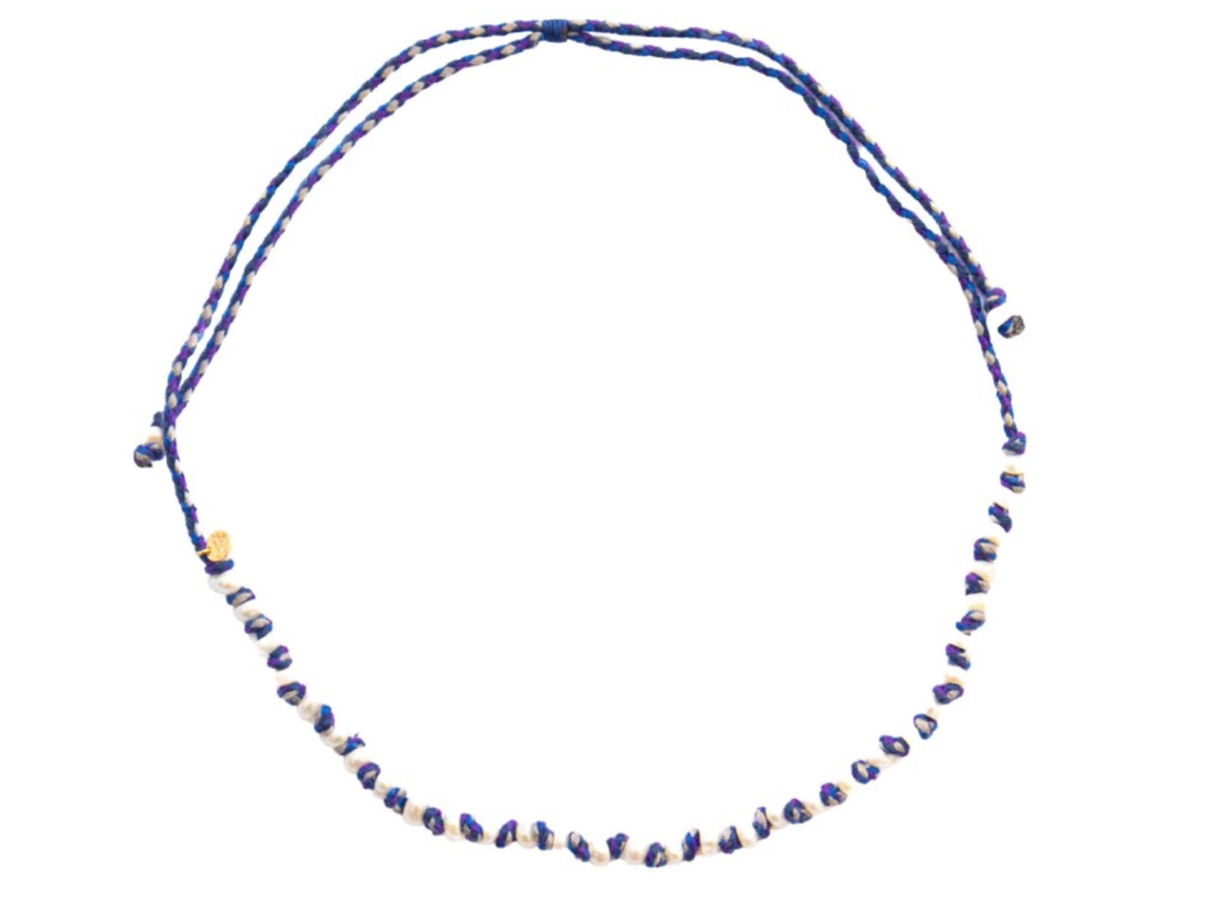 Dark Purple Cord Necklace with Pearls
