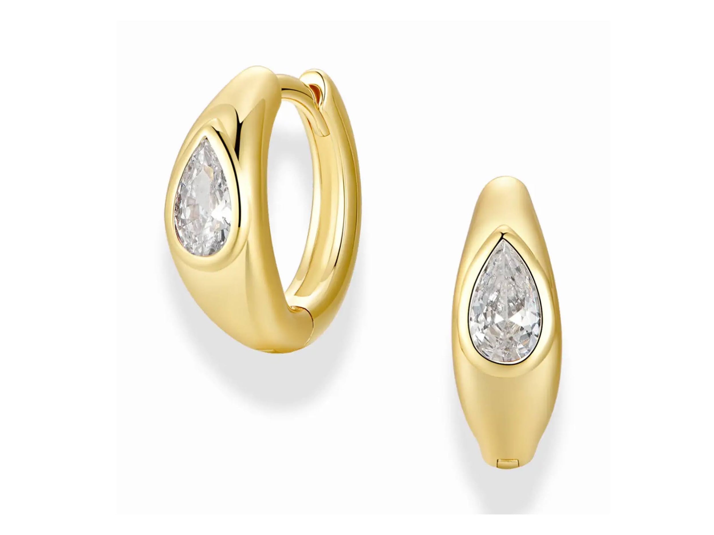 Gold Huggie Hoops with Pear-Shaped CZs