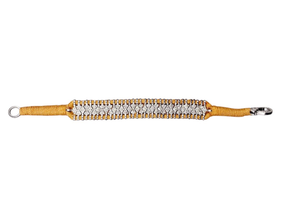 SS and Walnut Cotton Woven Bracelet with Diamonds