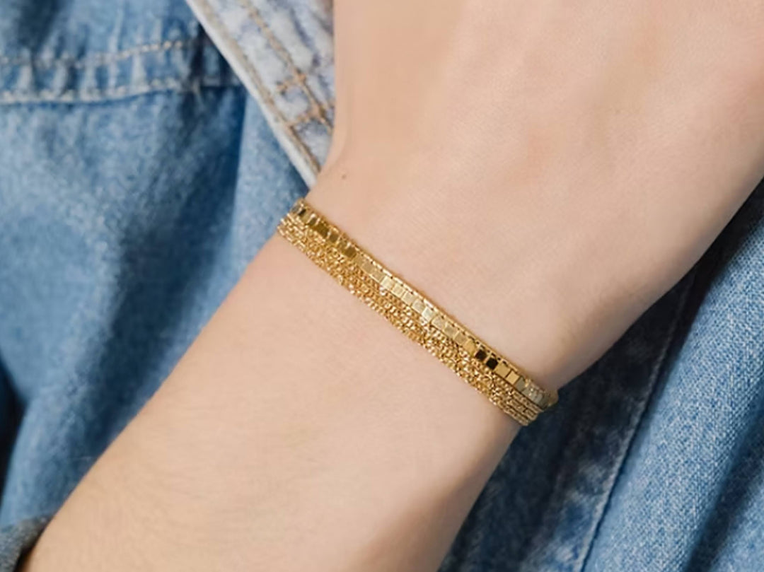 Gold Woven Half and Half Chain Bracelet