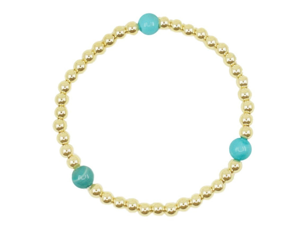 4mm Gold Bead Bracelet with Light Blue Jade Beads