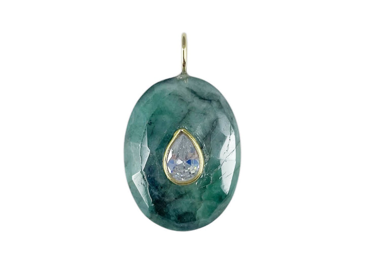 Faceted Emerald Charm with Pear-Shaped White Topaz
