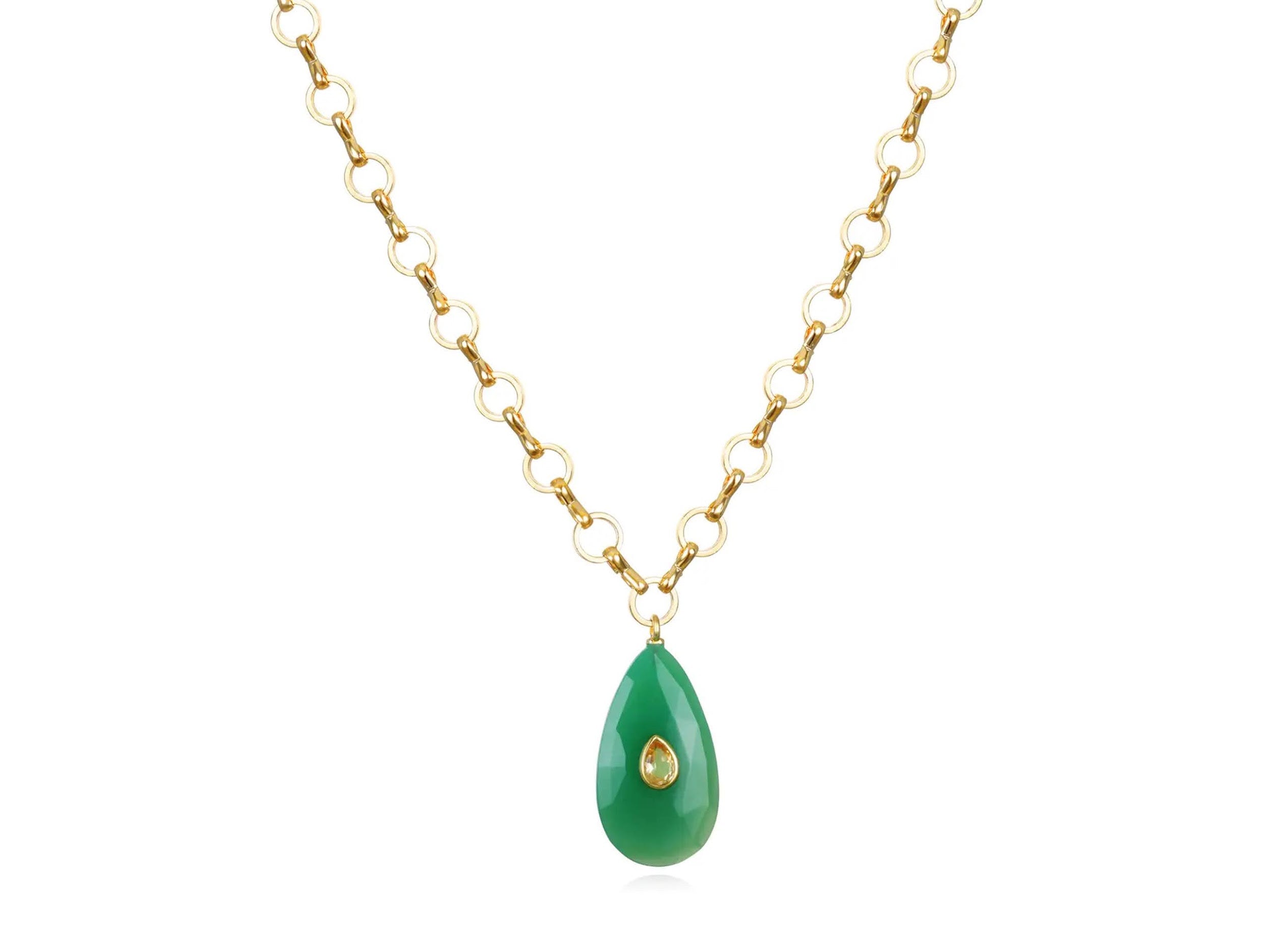 Chrysoprase and Citrine Pear-Shaped Charm Necklace