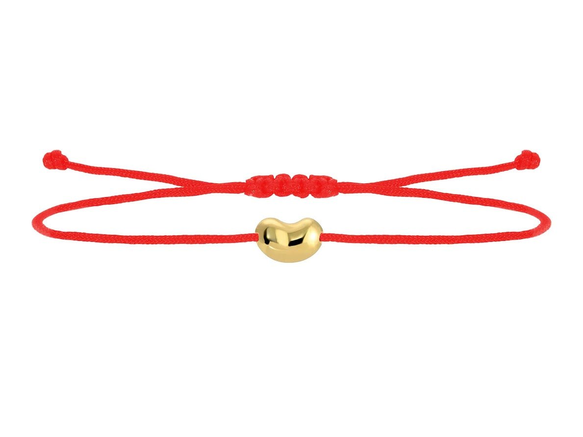 14k and Red Cord Bracelet with Engravable Bean Charm