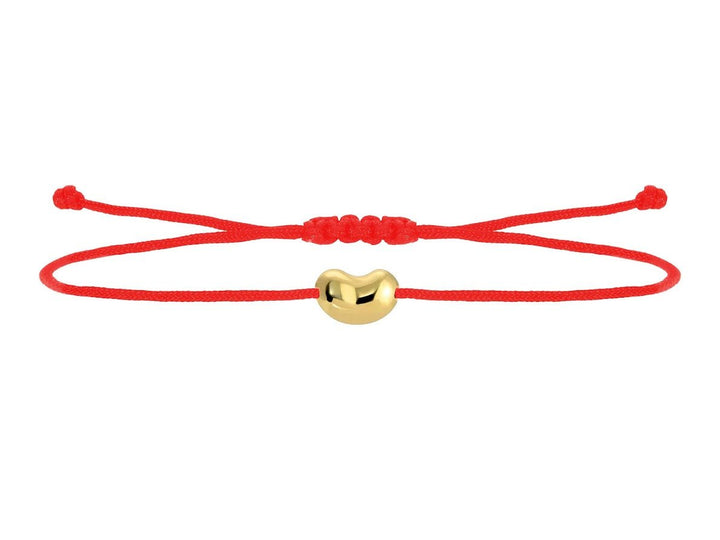 14k and Red Cord Bracelet with Engravable Bean Charm