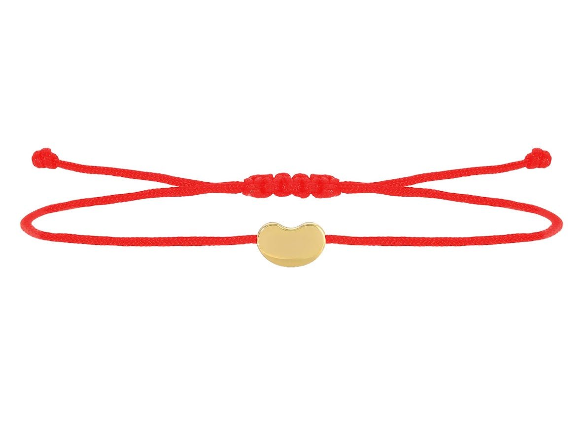 14k and Red Cord Bracelet with Engravable Bean Charm