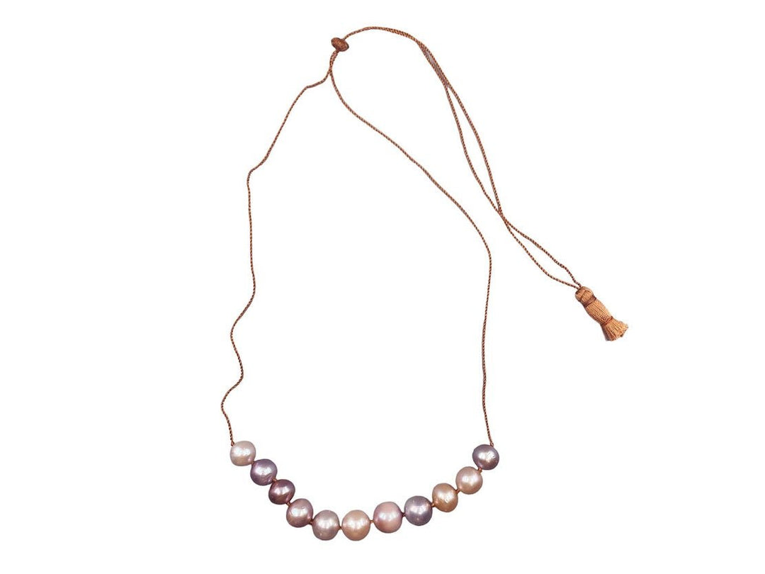 Eleven Champagne Pearls on Adjustable Cord Necklace