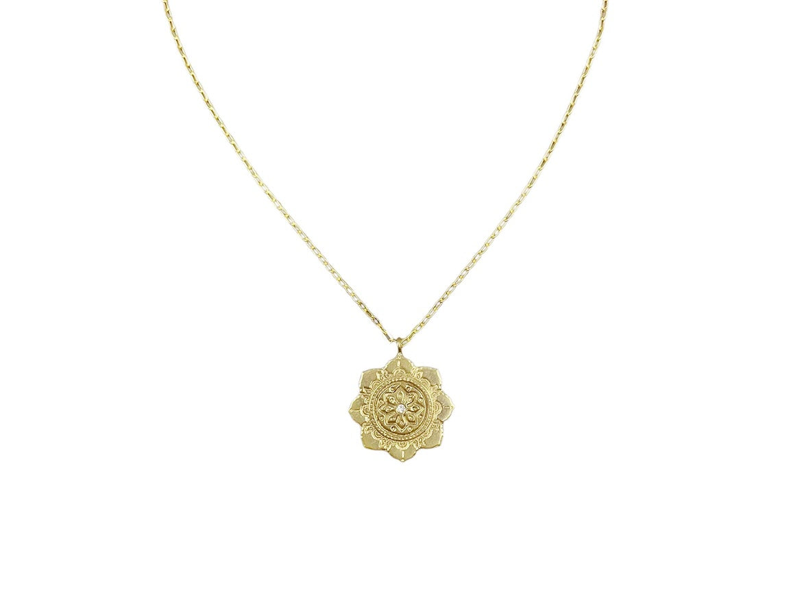 Large Yellow Bronze Chakra Necklace with Diamond