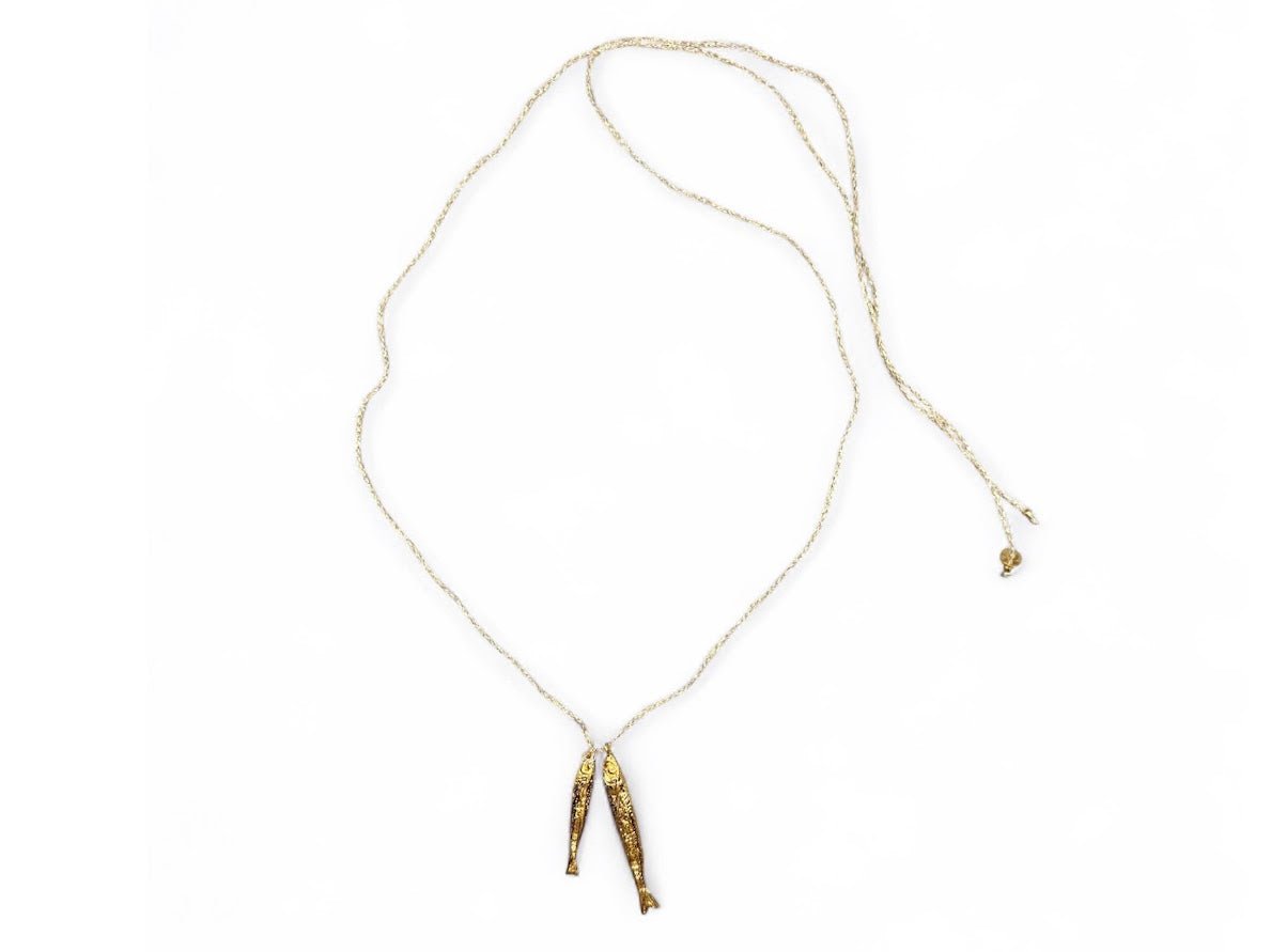 Gold Fish Double Charm Necklace