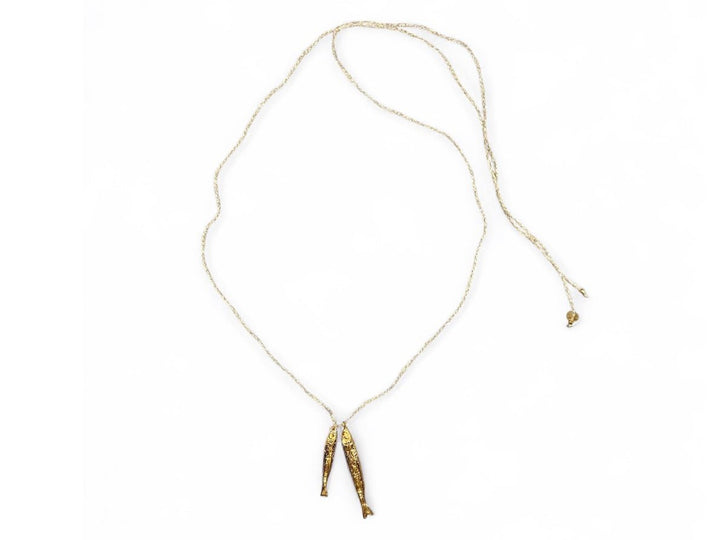 Gold Fish Double Charm Necklace