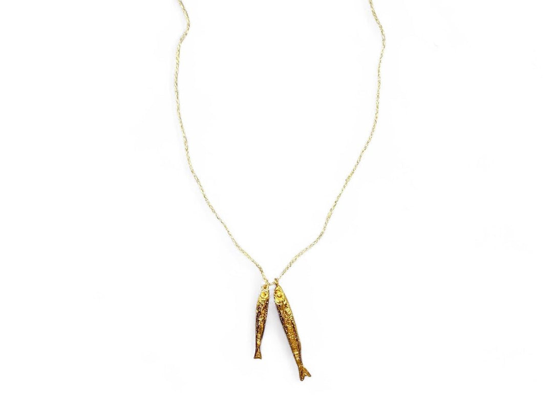 Gold Fish Double Charm Necklace