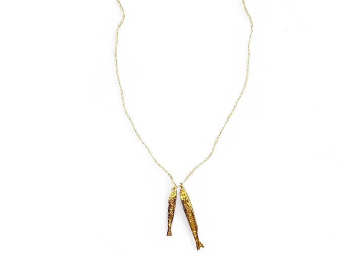 Gold Fish Double Charm Necklace