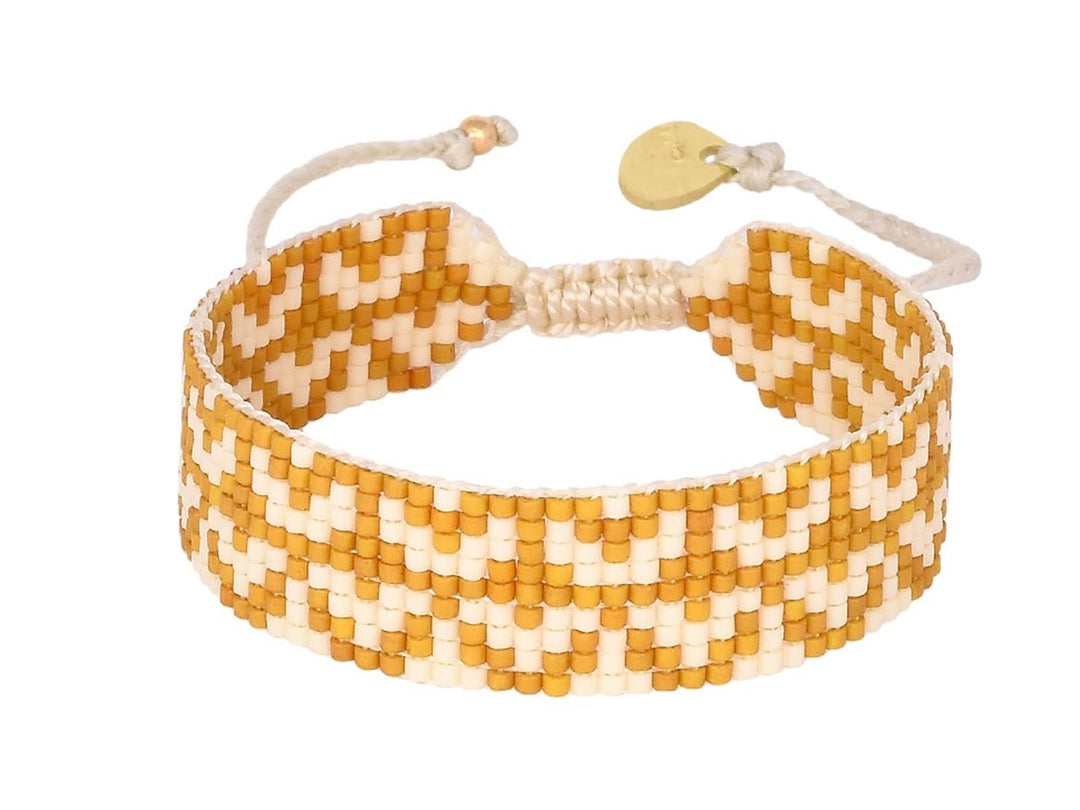 Slim White and Mustard Beaded Wavy Bracelet