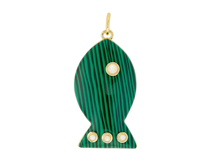 Malachite Fish Charm with MOP Cabochons
