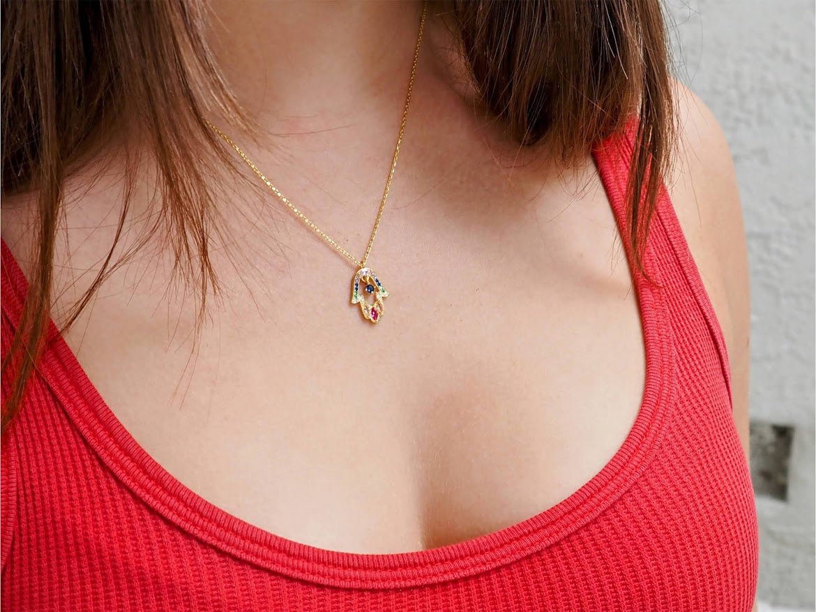 Colorful Hamsa Pendant Necklace