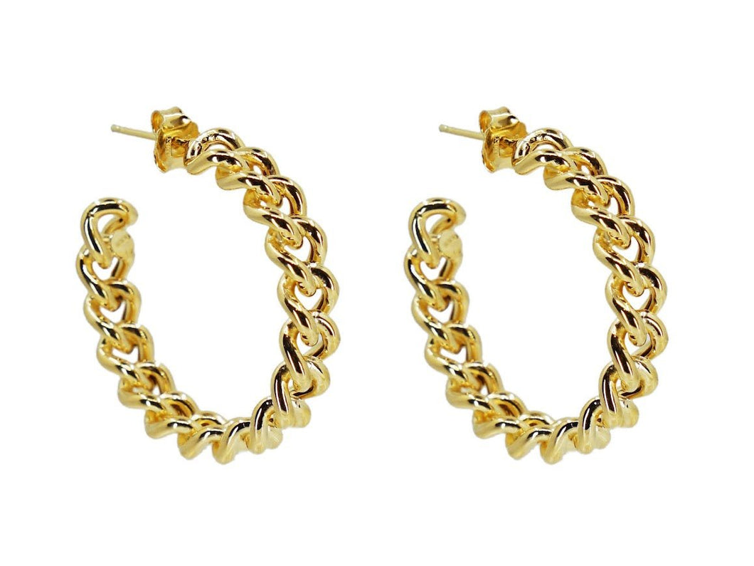 18k GV Italian Small Chain Hoop Earrings