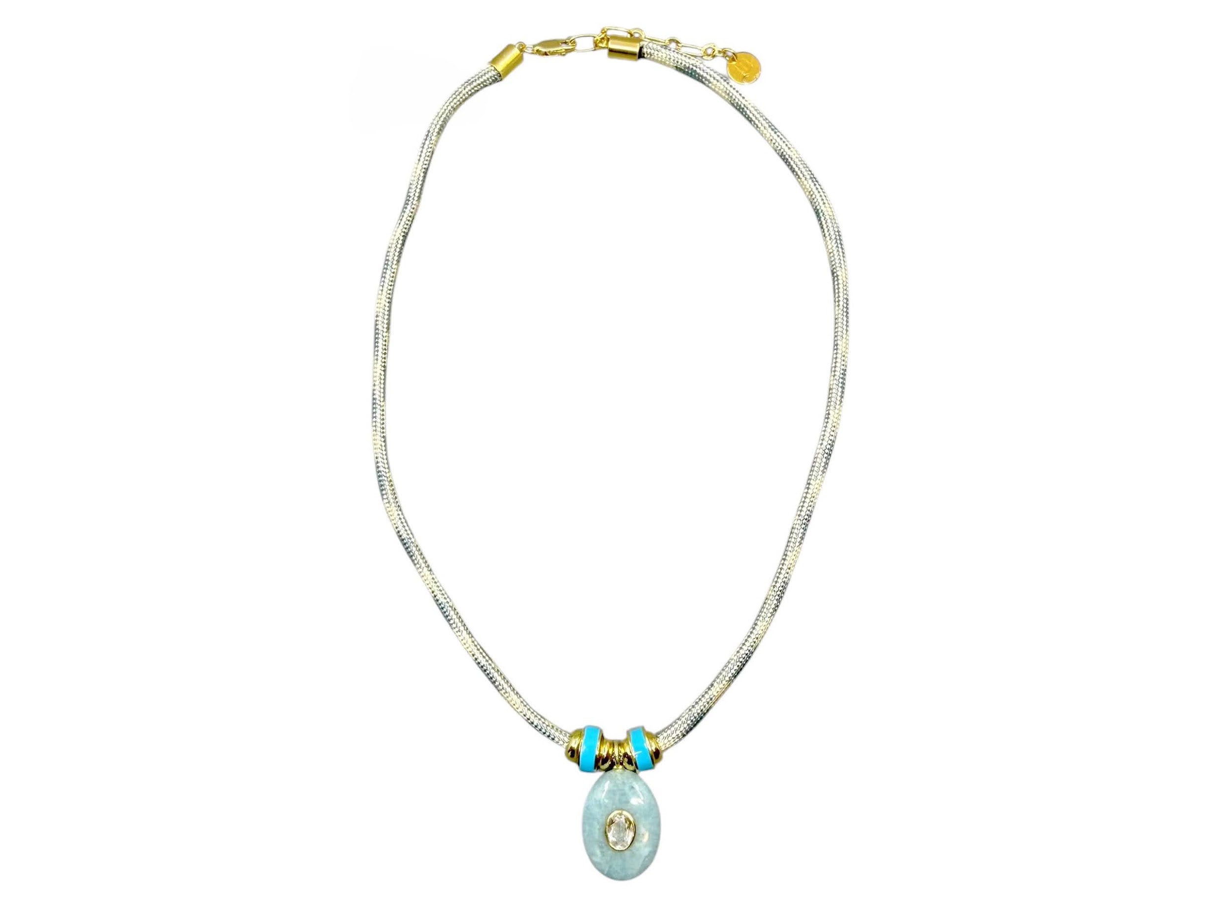 Aquamarine and White Topaz on Paracord Necklace