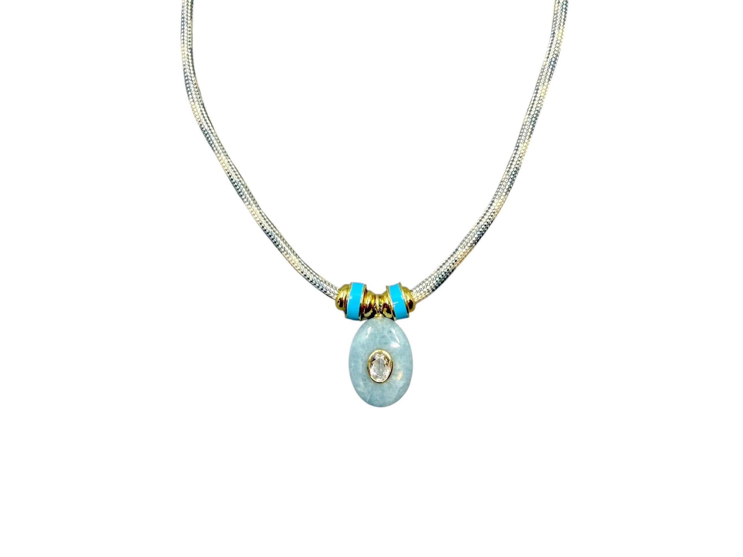 Aquamarine and White Topaz on Paracord Necklace