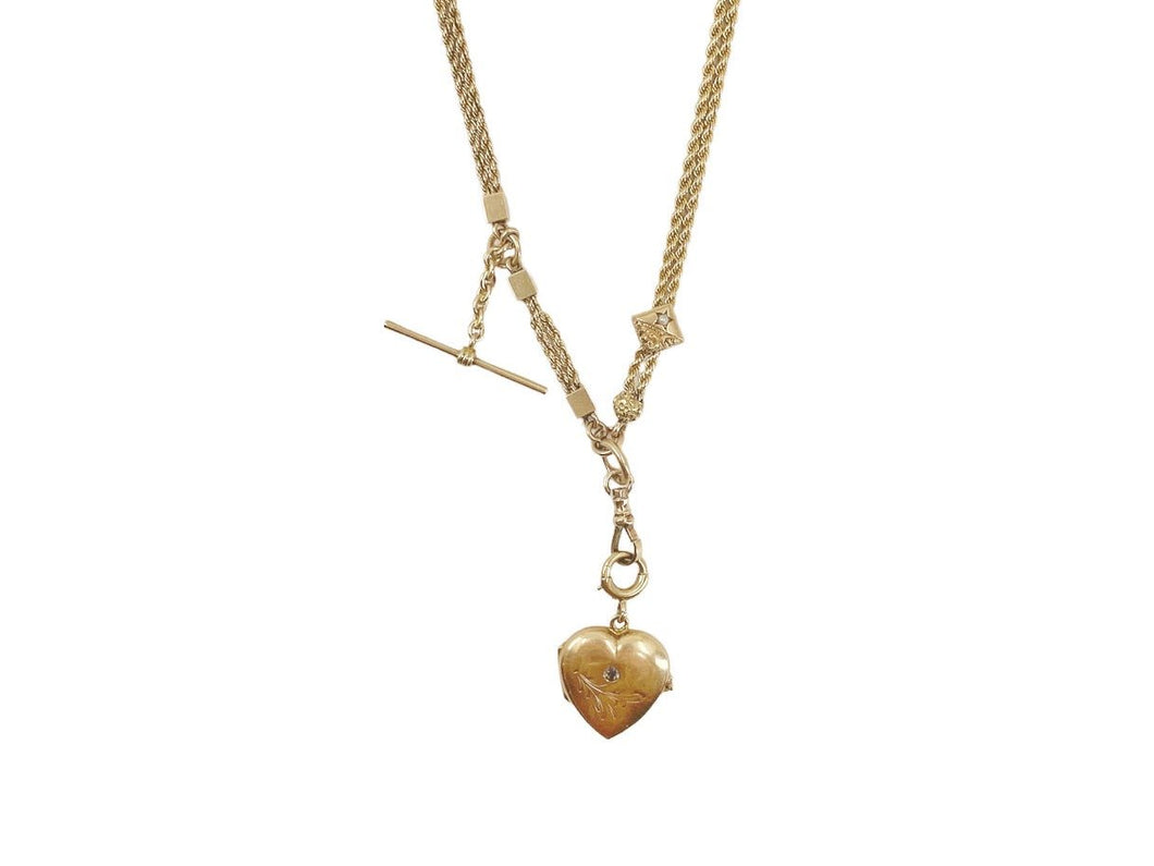 14k Vintage Rope Slide Necklace with Heart Locket