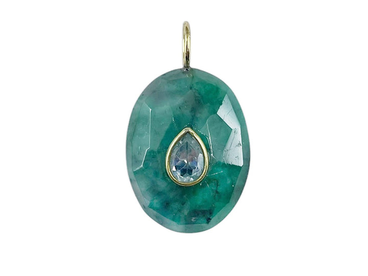 Faceted Emerald Charm with Pear-Shaped Blue Topaz