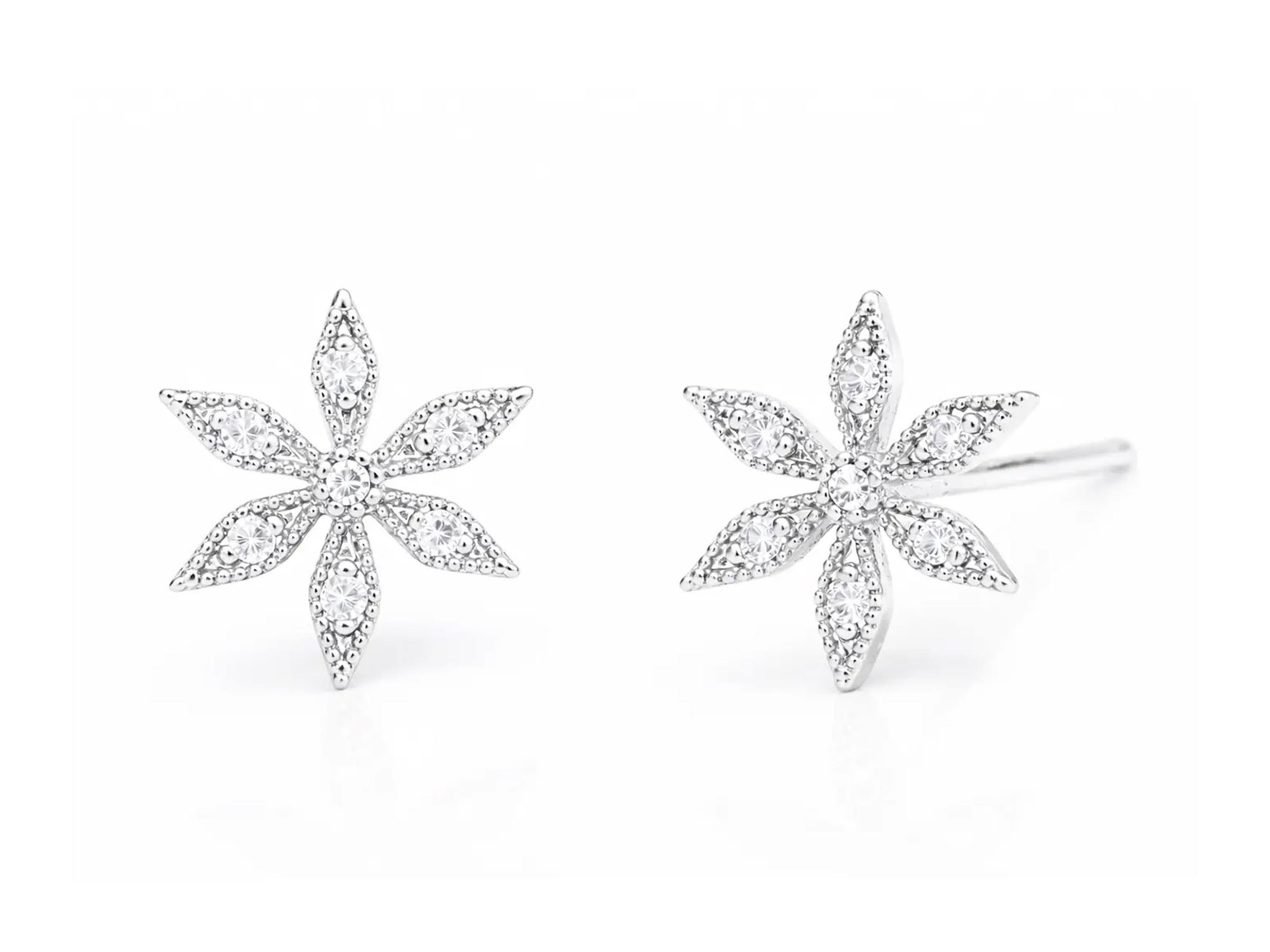 Silver Flower Stud Earrings with CZs2