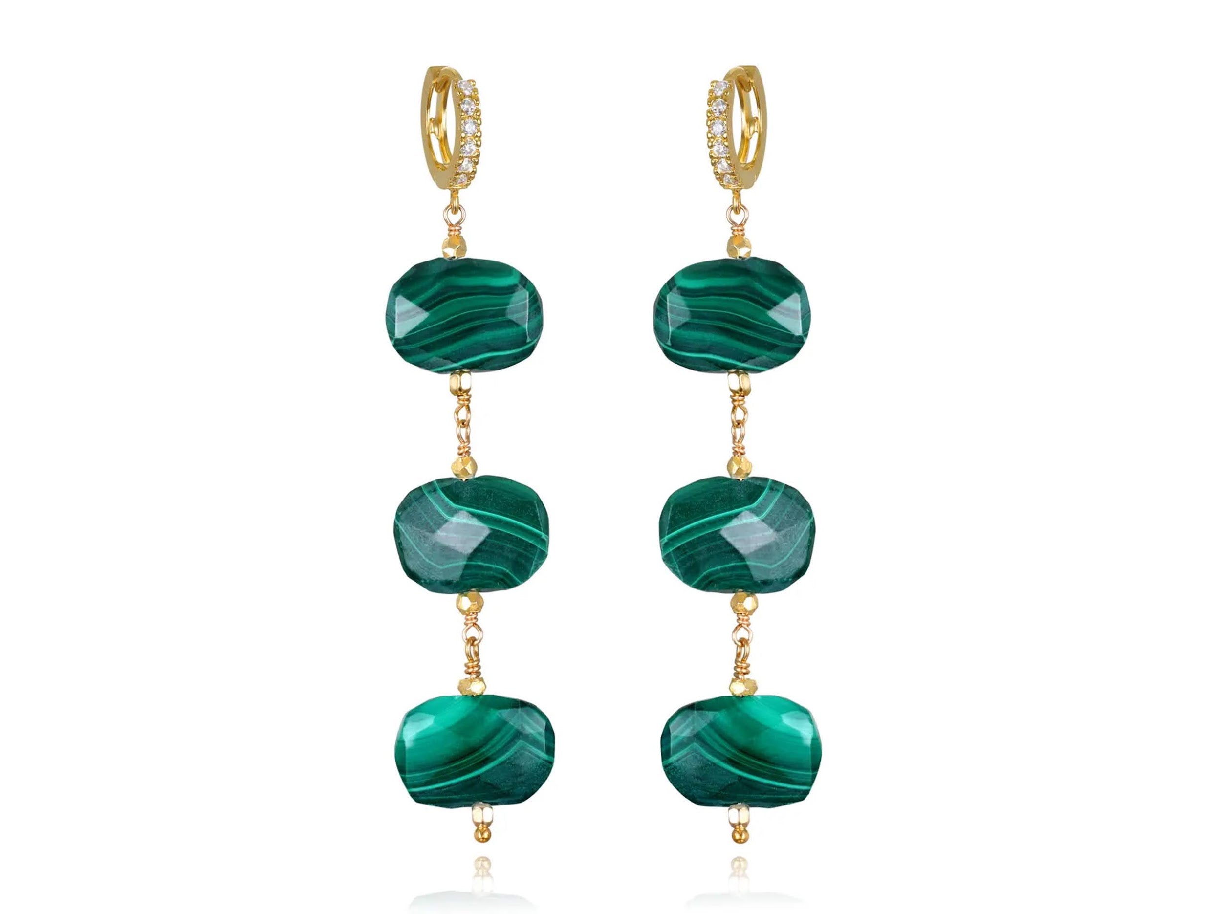Malachite Drop Earrings with CZs