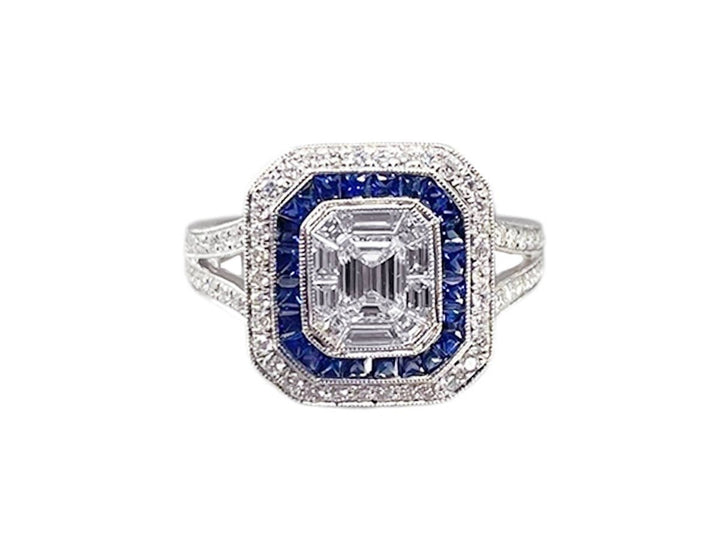 18k Ring with Diamonds and Sapphires