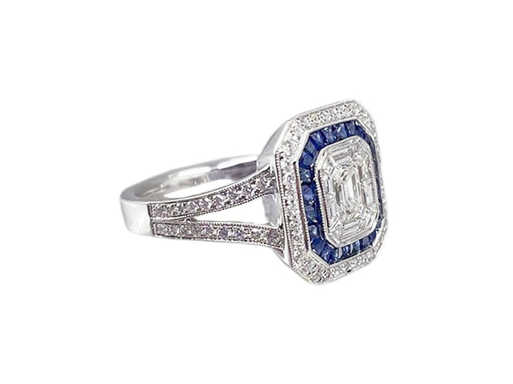 18k Ring with Diamonds and Sapphires