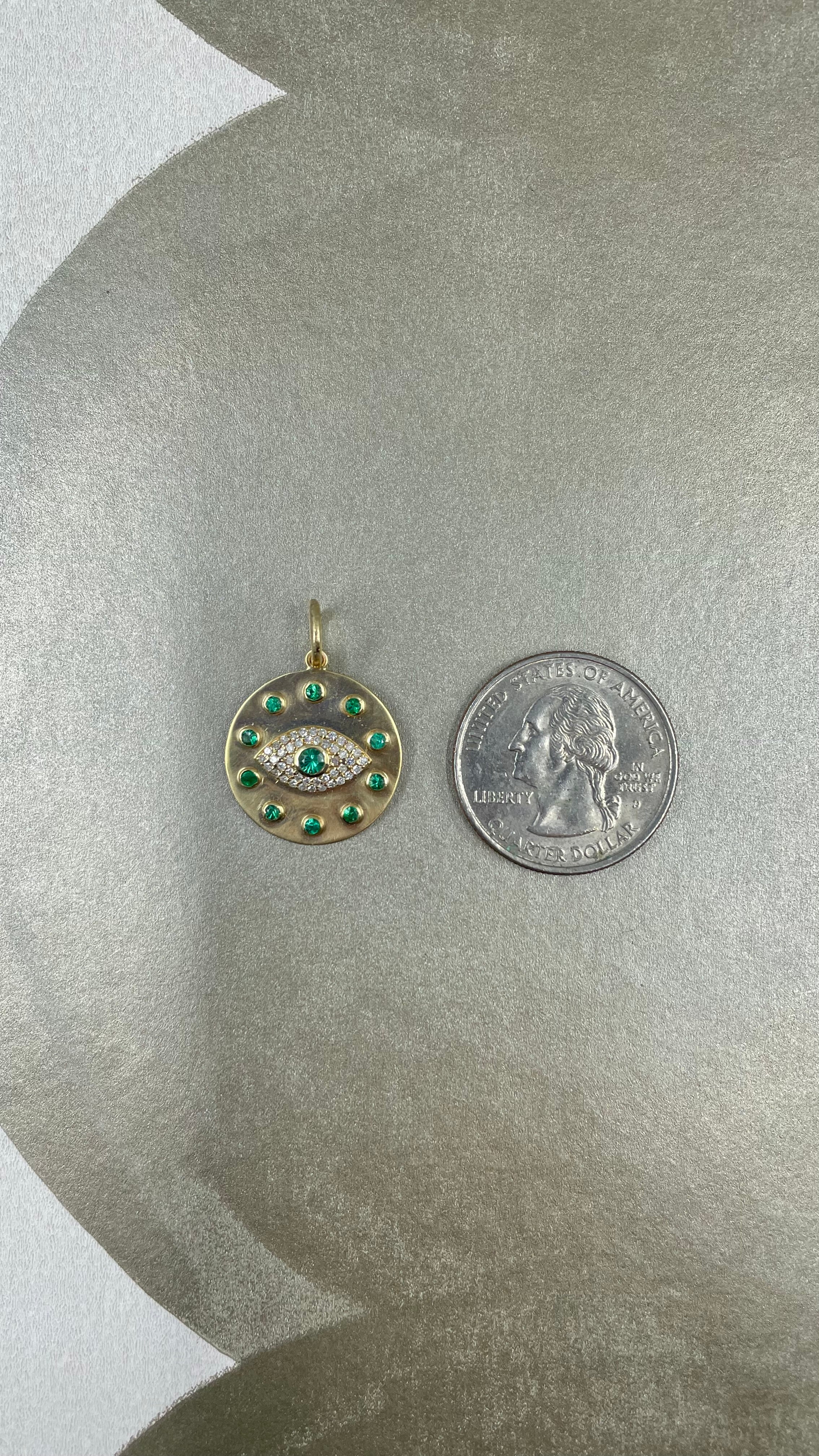 14k Diamond and Emerald Evil Eye Charm