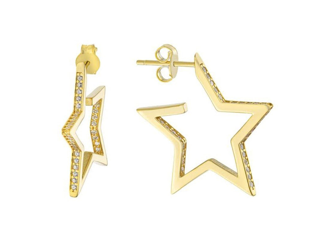 Gold Open Star Earrings with CZs